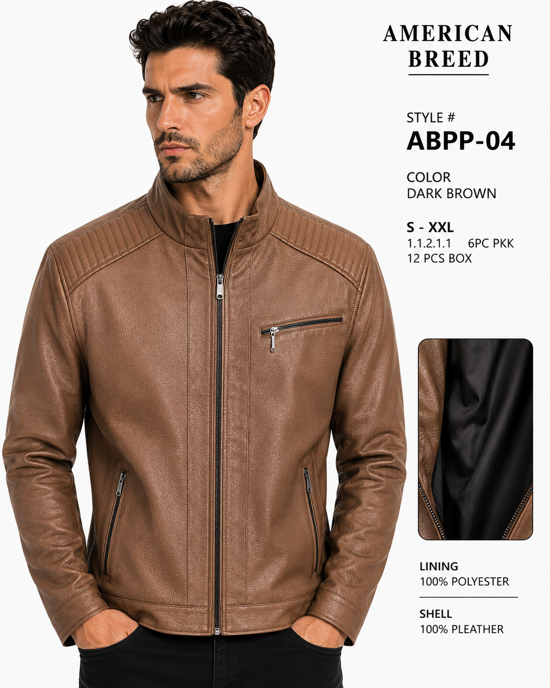 ABPP-04 AMERICAN BREED MEN'S FANCY PU JACKET- PER PREPACK