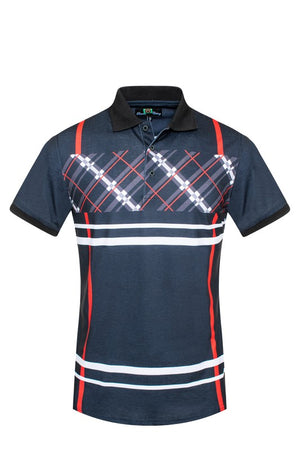 GGP-23 Men's Cotton Blend Plaid-Trim Polo Shirt