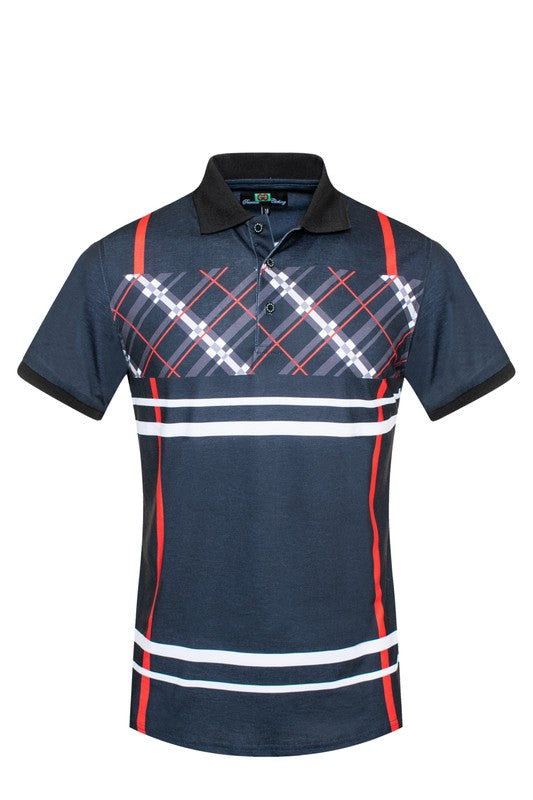 GGP-23 Men's Cotton Blend Plaid-Trim Polo Shirt