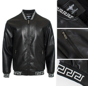 Men's Sleek Front-Zip Pleather Jacket - ABPF-71