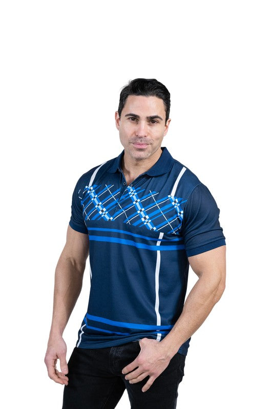 GGP-23 Men's Cotton Blend Plaid-Trim Polo Shirt
