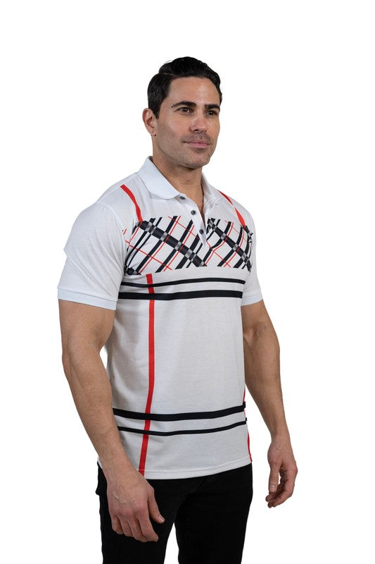 GGP-23 Men's Cotton Blend Plaid-Trim Polo Shirt