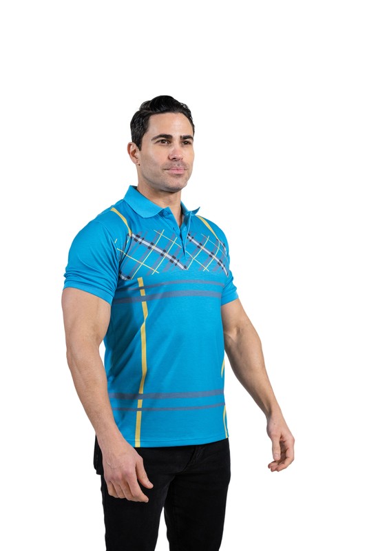 GGP-23 Men's Cotton Blend Plaid-Trim Polo Shirt