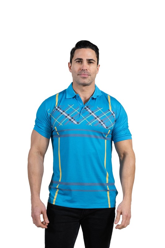 GGP-23 Men's Cotton Blend Plaid-Trim Polo Shirt