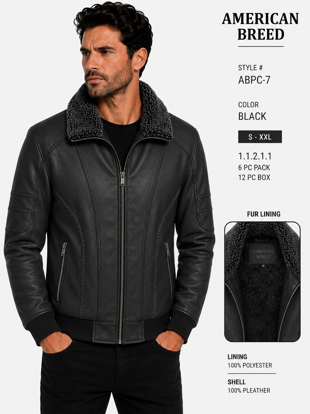 ABPC- 7   AMERICAN BREED MEN'S FANCY PU JACKET- PER PREPACK