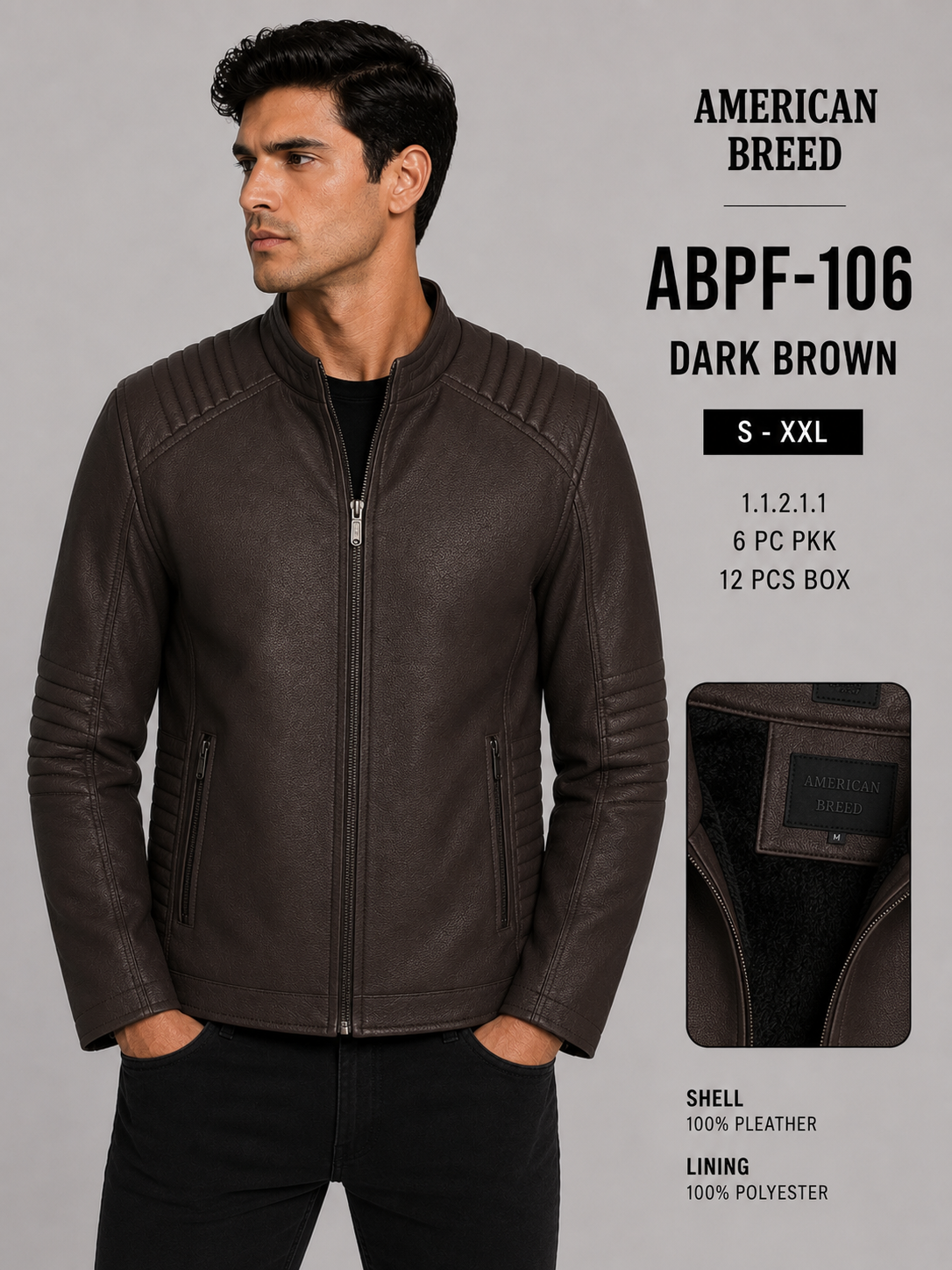 ABPF-106  AMERICAN BREED MEN'S FANCY PU JACKET- PER PREPACK