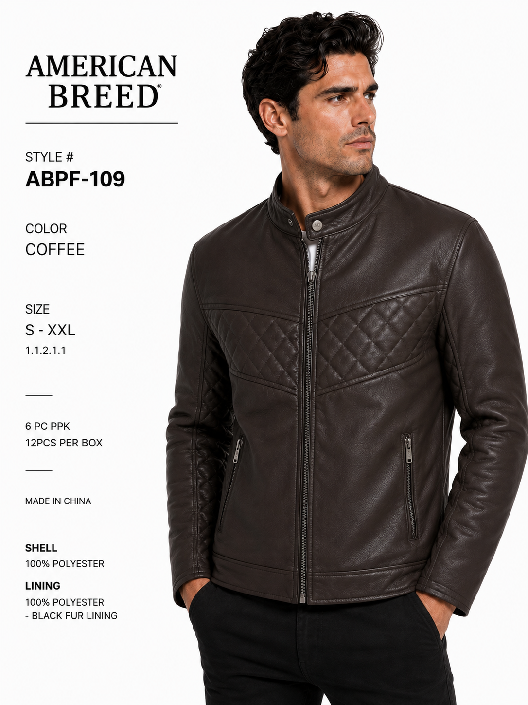 ABPF-109  AMERICAN BREED MEN'S FANCY PU JACKET- PER PREPACK