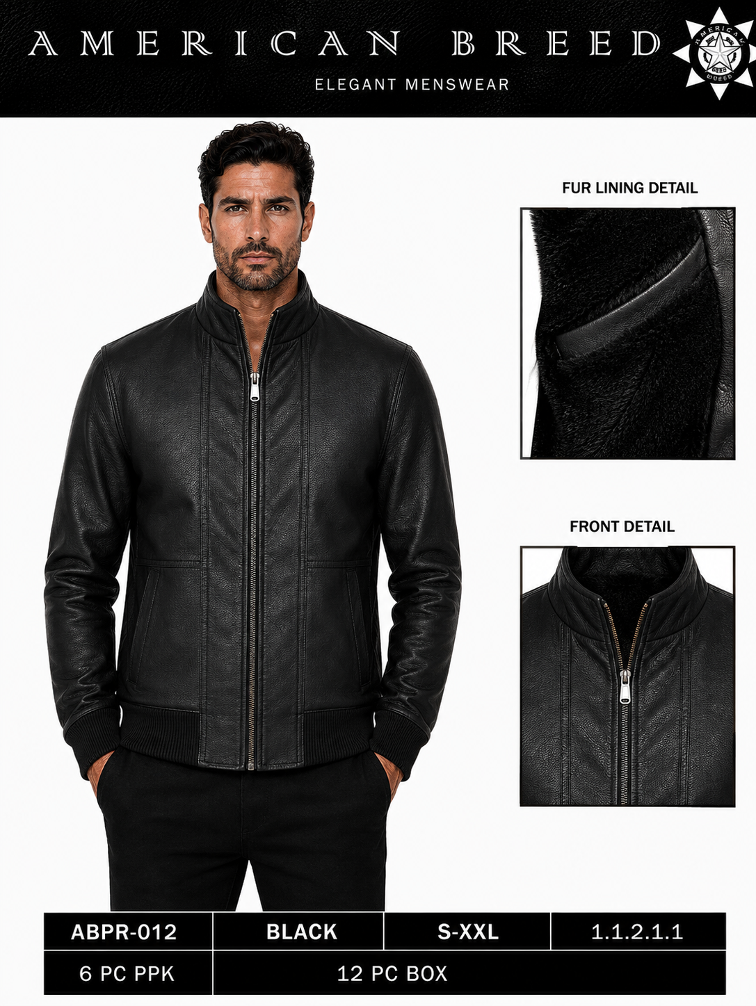 ABPR-12   AMERICAN BREED MEN'S FANCY PU JACKET- PER PREPACK