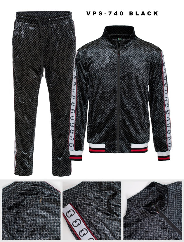 VPS-740 B Plus Size Comfort Men's Black Track Suit Set 6 PACK